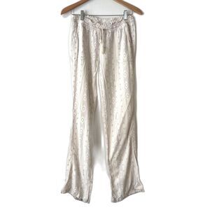 April Kiss White Beach Tribal Pull on Pants Casual Linen Blend Small